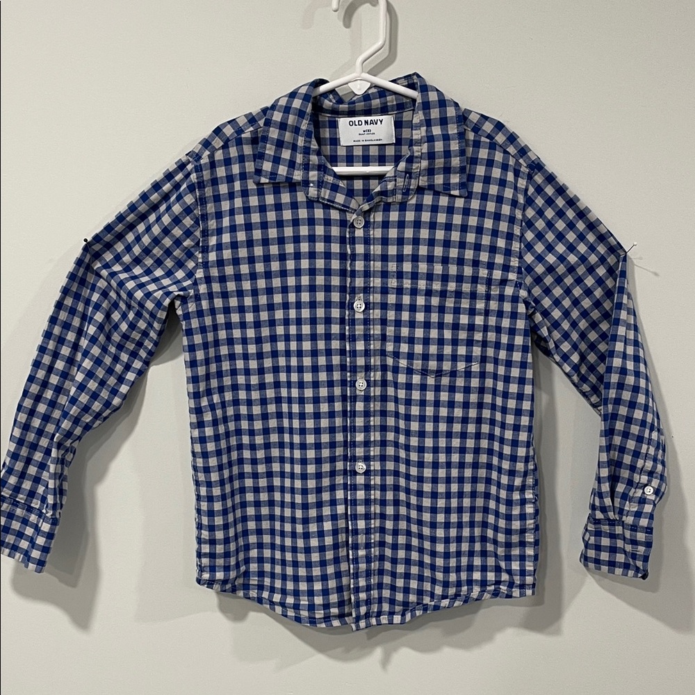 Youth button down Old Navy Blue and White Checkered Shirt